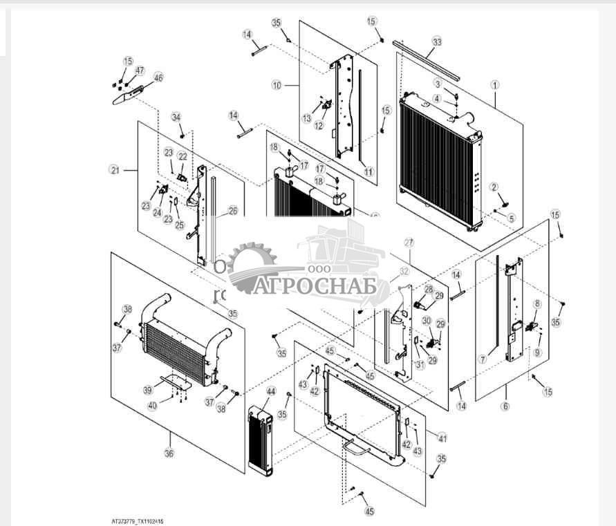 Комплект элементов системы охлаждения (Engine 4045HT054, 4045HT063, 4045HT072, 4045HT073, 4045HT086, 4045HT087-) 